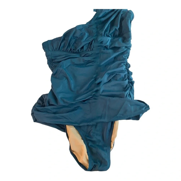 J. Crew Ruched One Shoulder One Piece Swimsuit Sz 6 Teal Blue New - Picture 4 of 12